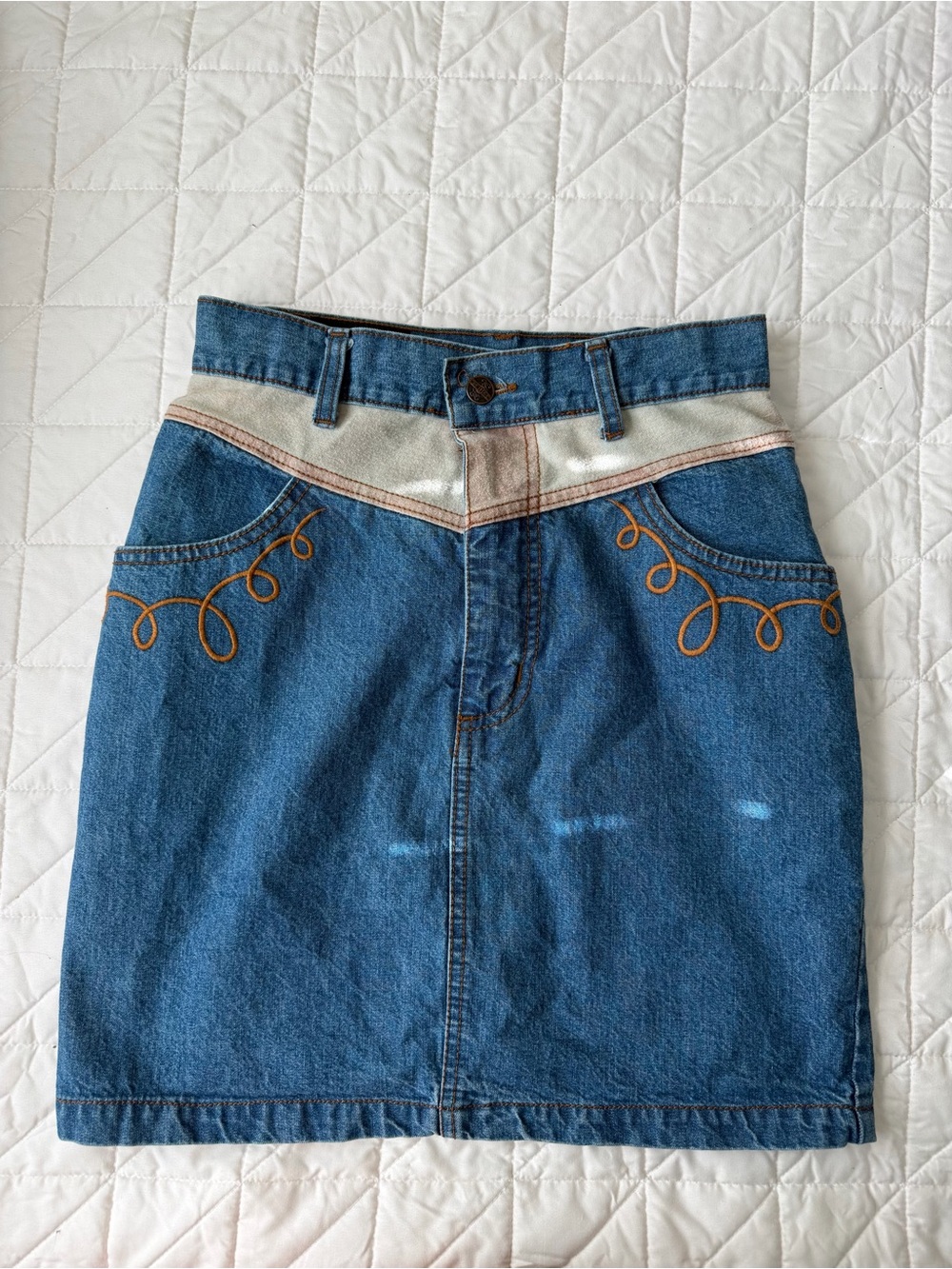 VINTAGE Switch USA Denim Western Mini Skirt 100% Cotton Size Medium